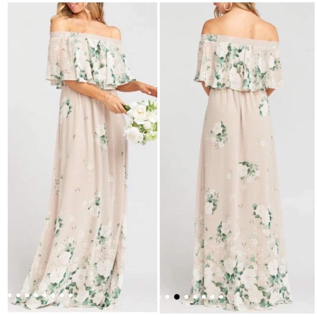 Show Me Your Mumu Blush Floral M Off-The-Shoulder Maxi Dress